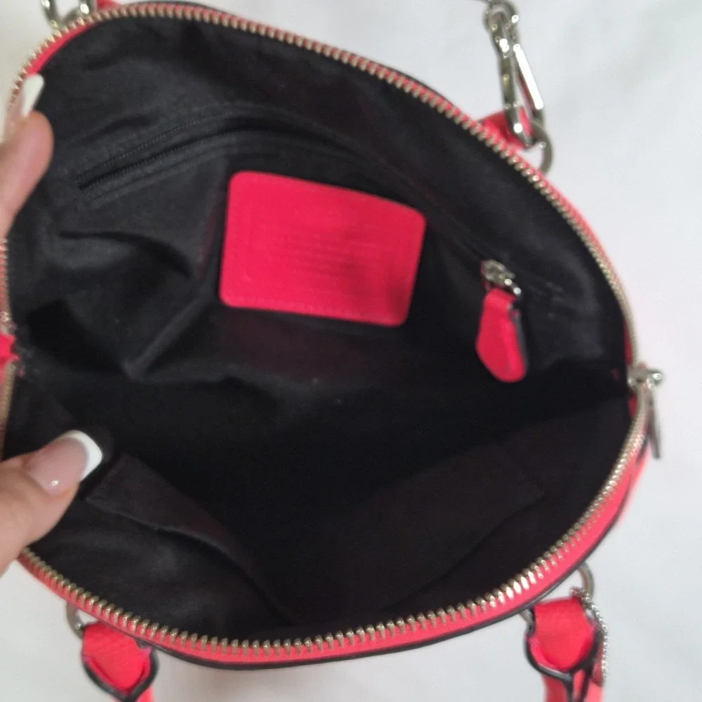 Coach Signature Dome Satchel‎ Bag Brown Pink Leather Crossbody Purse